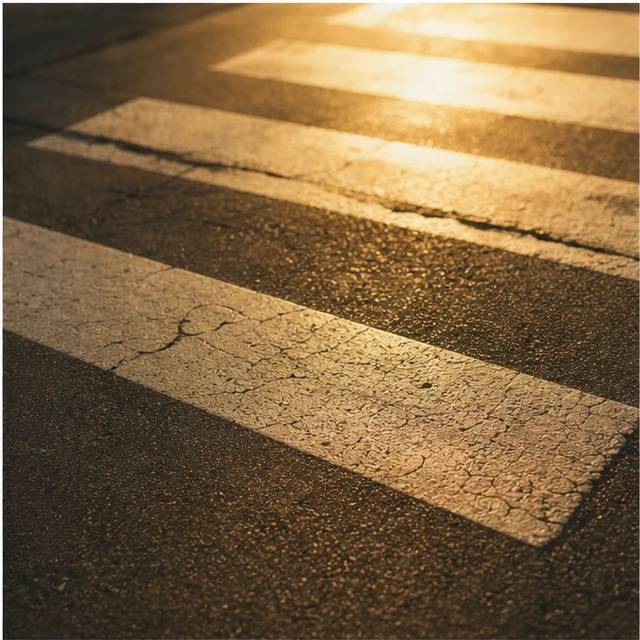 A sunlit crosswalk in Los Angeles