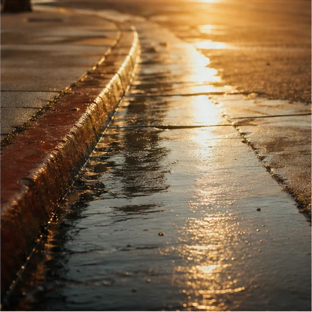 A wet curb after rain